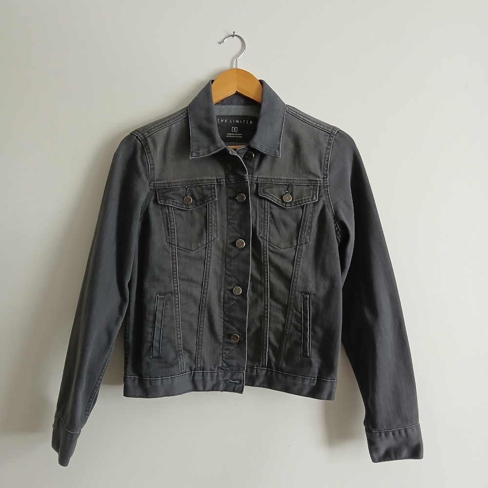 The Limited Jean Jacket Black Gray Size Small Trucker Denim Jacket Cotton Blend